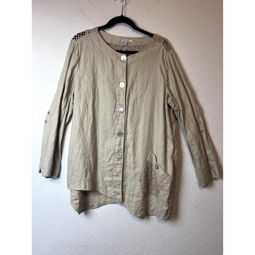 Chic John Mark 100% Linen Tunic Top with Lace Women's Large